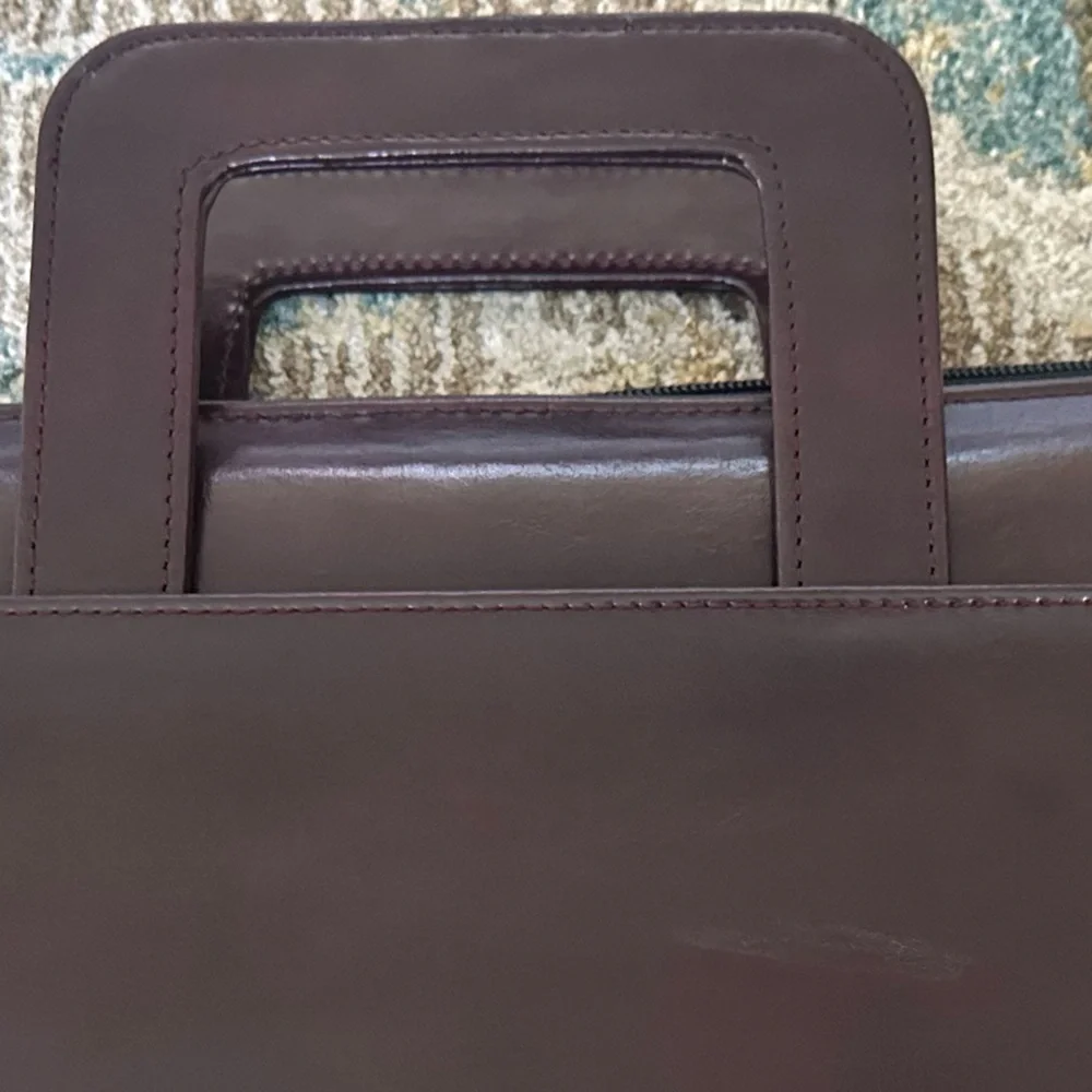 Vegan‎ Leather Retractable Handles Briefcase Portfolio. Never used. Dark Brown
